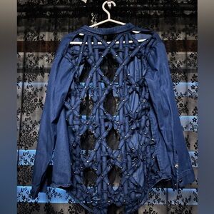 Carmar blue denim shirt with cut out detailing in the back. Size S
